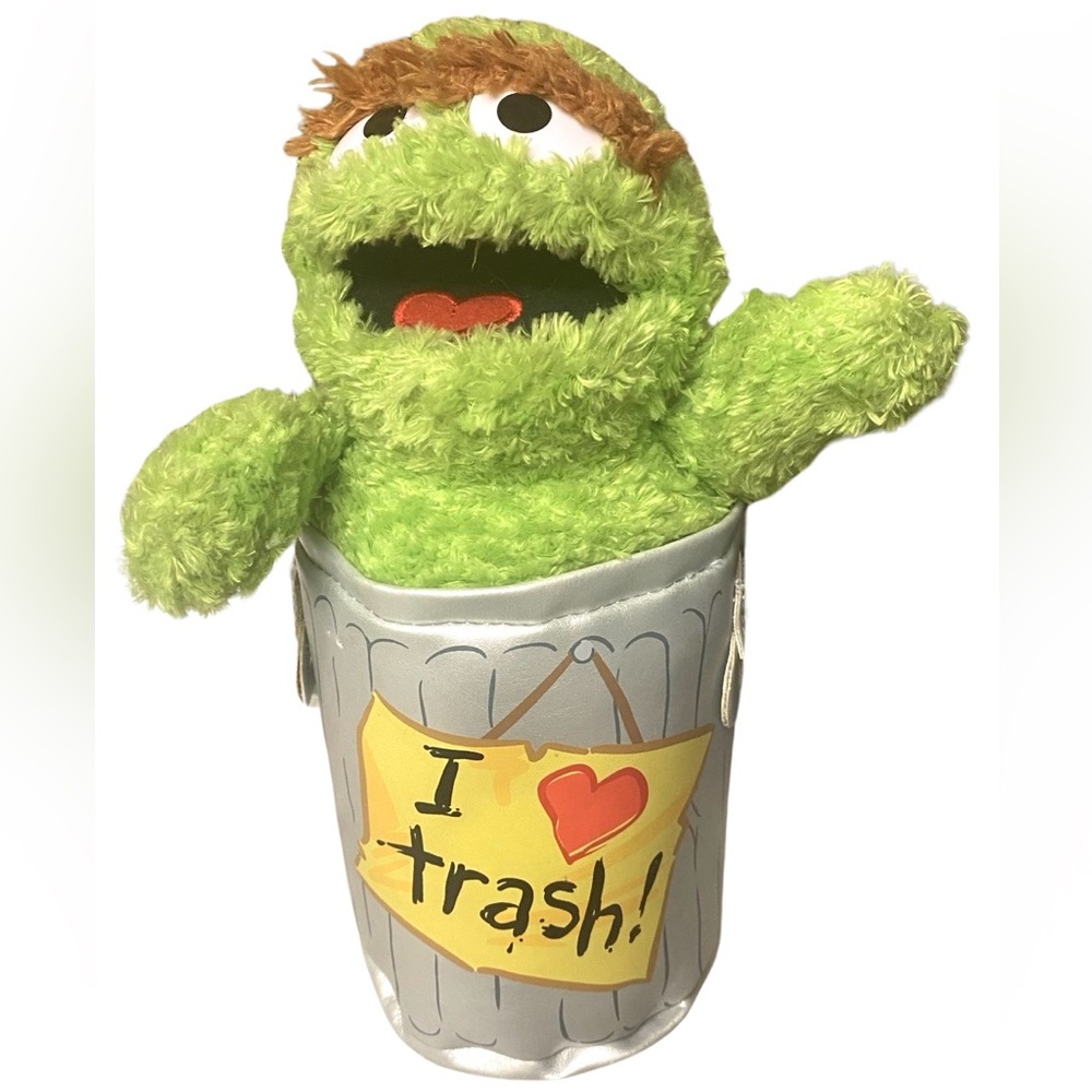 COPY - Sesame Street Plush Oscar The Grouch Stuffed Animal “I Love Trash” Can 9”